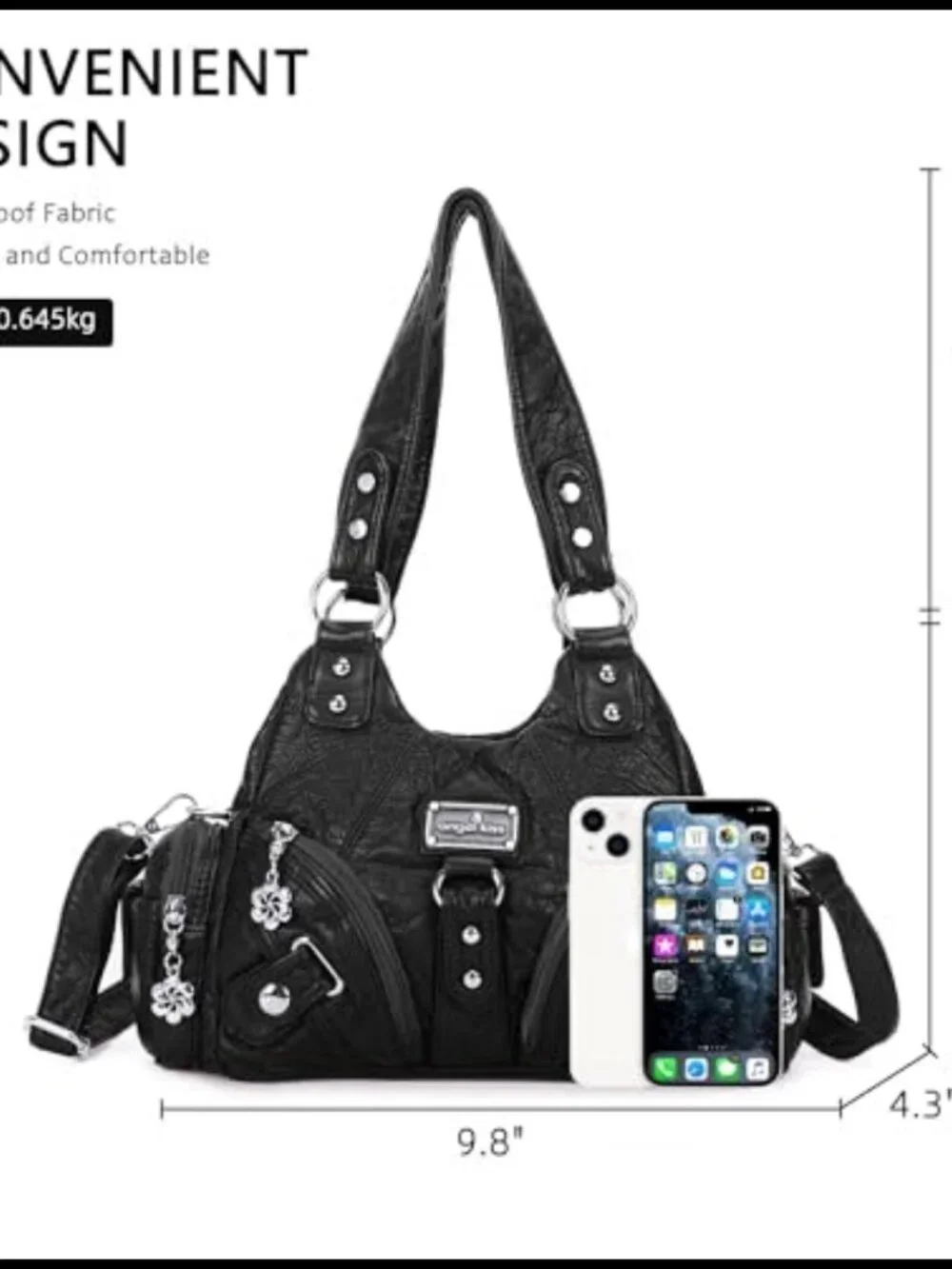 Vegan Leather Hobo Shoulder Bag Multi-Pocket Tote